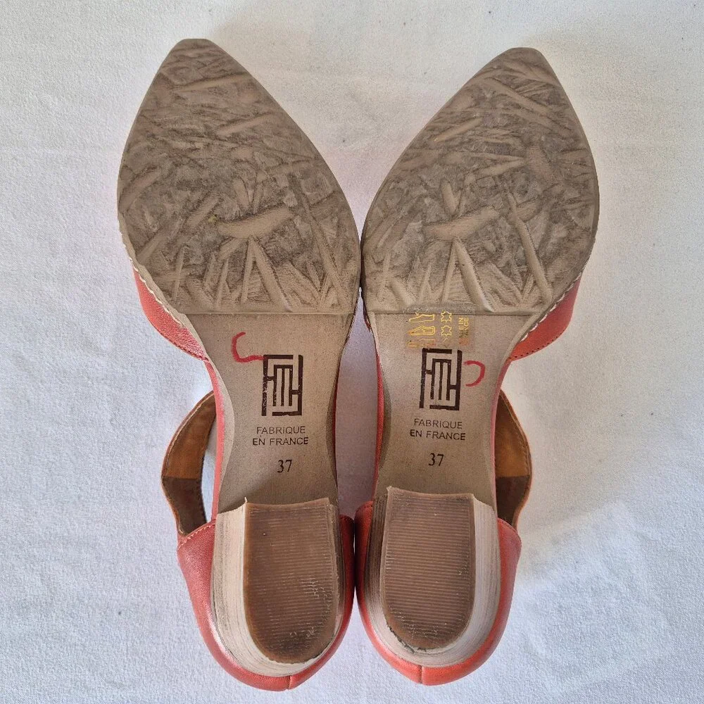 Sundance Coralise Made in France Orange Leather Mary Jane Shoes Hook Loop - Picture 9 of 11